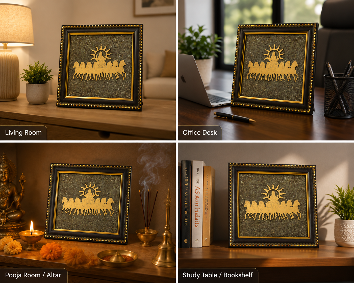 7 horses gold plated frame in raw pyrite