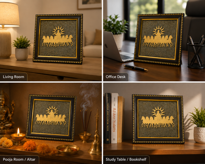 7 horses gold plated frame in raw pyrite