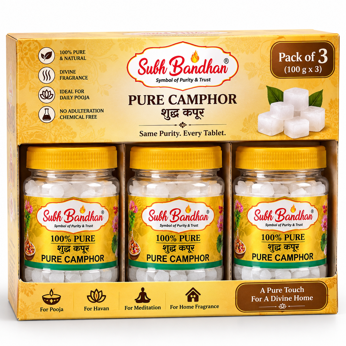 100 percent pure camphor tablet ( pack of 3) 100 gram each
